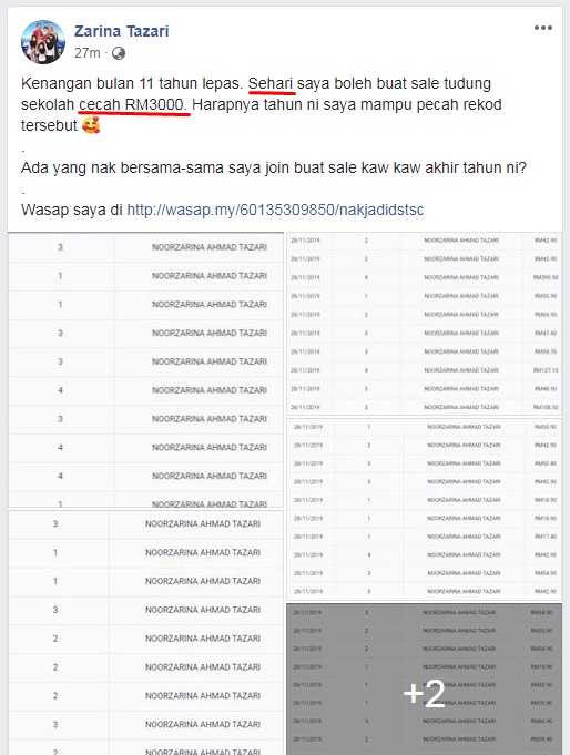 Puan Zarina RM3000 sehari