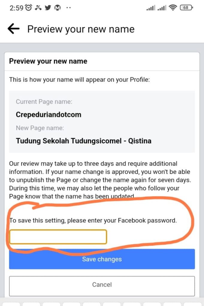 6. Panduan tukar nama facebook page